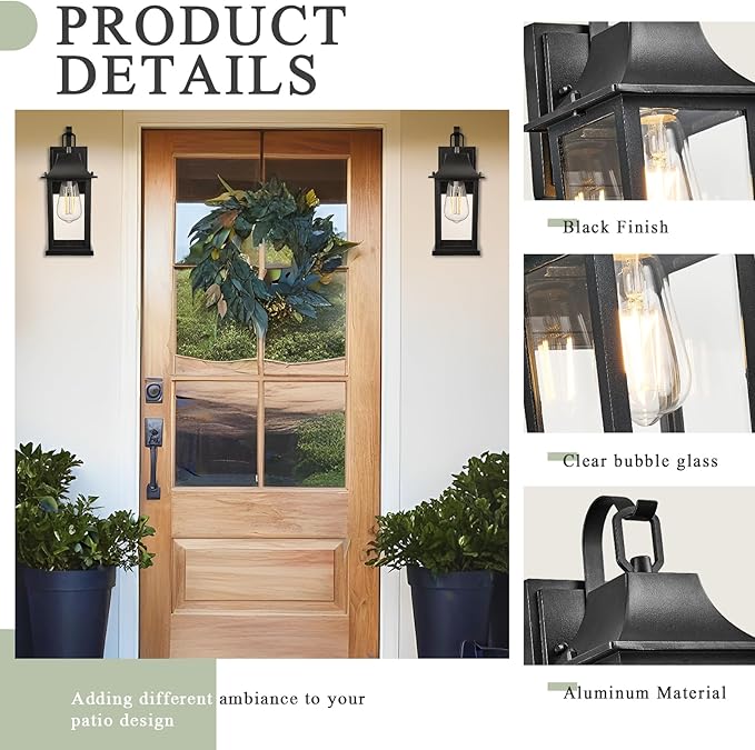 Outdoor Sconce LightsBlack 13 inch Outdoor Wall sconcesAluminum &amp Tempered Glass Exterior SconceWaterproof Rustproof Porch Lighting for Front DoorGaragePatio
