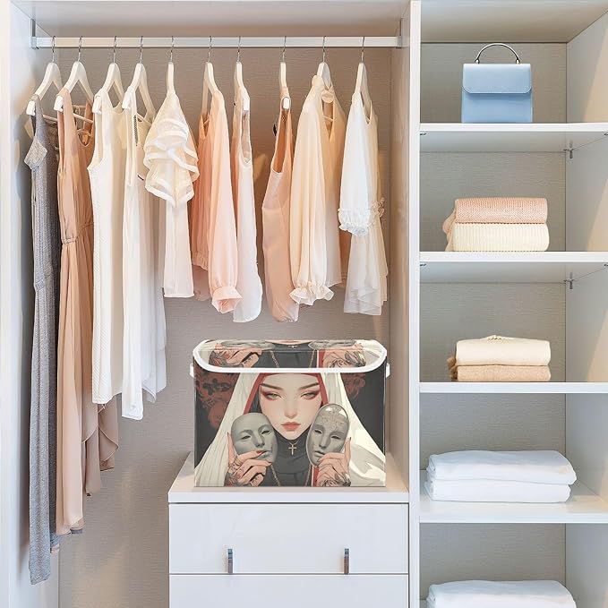 AIXIWAWA Lidded Storage Cube (Anime Cool Lady) Fabric Foldable Closet Bins with Flip Lid and Handles Organizer Basket Container 16.5 x 12.6 x 11.8 IN