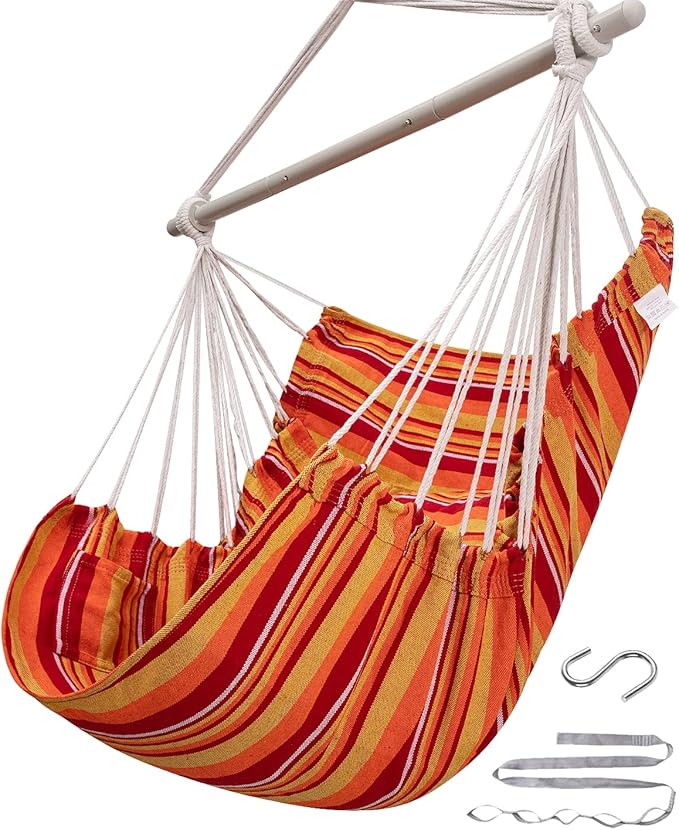 ADVOKAIR Hammock Chair Swing Heavy-Duty Hanging Rope Swing Seat Supports 500 Lbs Ideal for Outdoor Patio Backyard Porch Deck &amp Indoor Bedroom Use