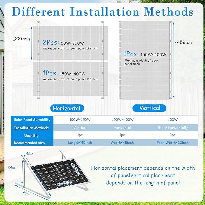 2 Sets 45 inch Adjustable Solar Panel Brackets Foldable Tilt Mount Brackets Suitable for 2-4pcs 100 200 300 400 Watt Solar Panel for Roof Boat RV and Off-Grid