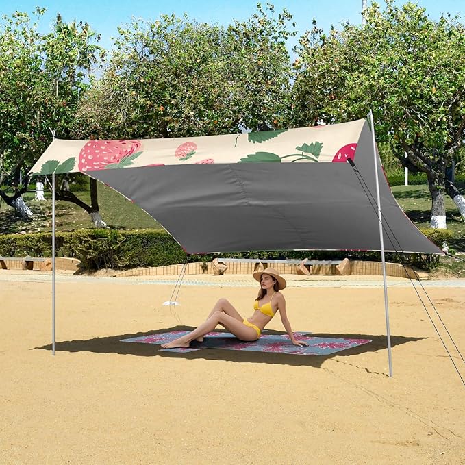 ALAZA Hand Drawn Strawberry Pattern Beach Tent Sun Shelter Portable Canopy Sunshade for Outdoor Camping Picnics Backyard Fun 10x9 ft