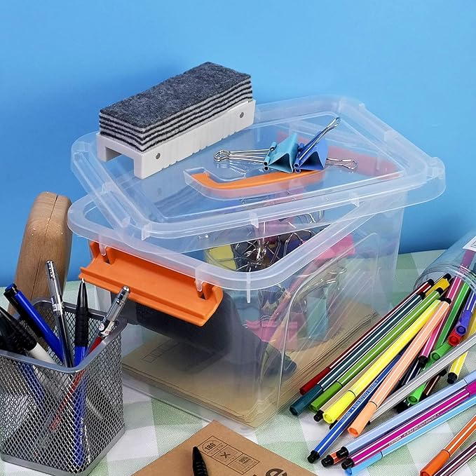 6-pack 5 Liter Small Plastic Boxes Clear Storage Bin with Lid