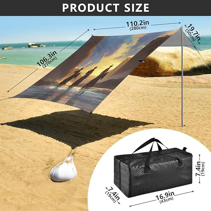 xigua Cowboy Beach Tent Sun Shelter with Carrying Bag - Silver Coated Oxford Fabric Beach Canopy for Beach Camping Fishing - Includes Windproof Ropes Sandbags &amp Stakes