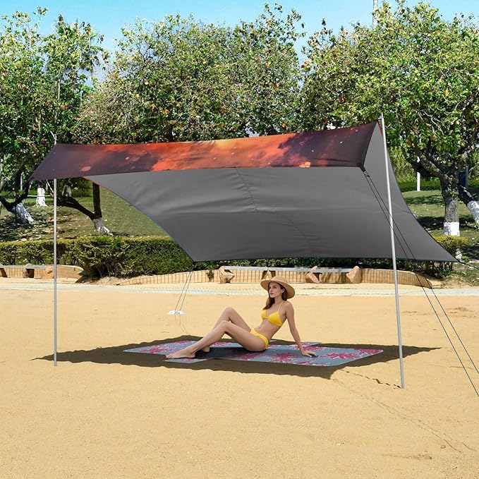 ALAZA Cow Portrait Cartoon Nebula Beach Tent Sun Shelter Portable Canopy Sunshade for Outdoor Camping Picnics Backyard Fun 10x9 ft