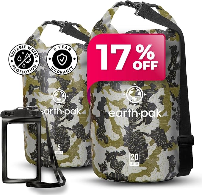 Earth Pak Waterproof Dry Bag - Roll Top Waterproof Camo 5L &amp Camo 20L