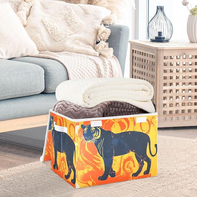 Concept Animal Storage Cube Bins Basket with Lid Collapsible Flip-top Fabric with Handle for Home Bedroom Closet Office 16.5×12.6×11.8 in