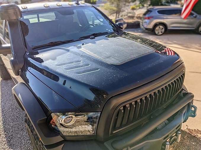 Lensun 80W 12V Hood Flexible Solar Panel for Ram 2500/3500 4th Gen (2010-2018) - Off Grid Solar Power for Offroading/Overlanding/Camping