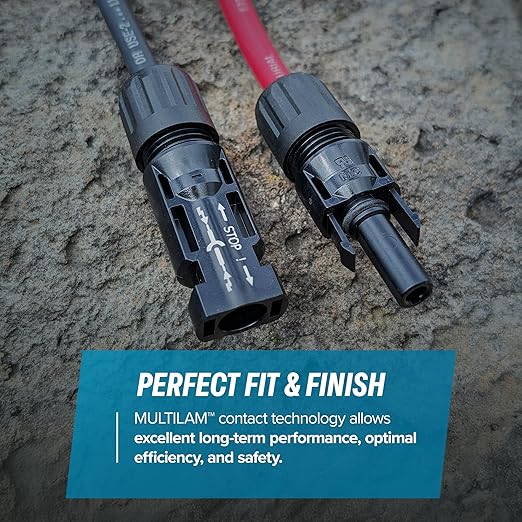 TEMCo Solar Panel Extension Cable 8 AWG 25 Ft Red + 25 Ft Black w/Staubli MC4 Connectors