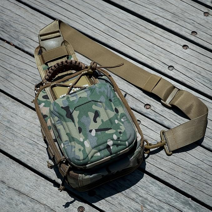 Tactical Hard-Shell Chest Pack men's multi-functional single-shoulder crossbody bag for outdoor cycling water-resistant (dark night)