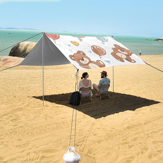 ALAZA Cute Carttoon Bear and Balloon Seamless Beach Tent Sun Shelter Portable Canopy Sunshade for Outdoor Camping Picnics Backyard Fun 10x9 ft