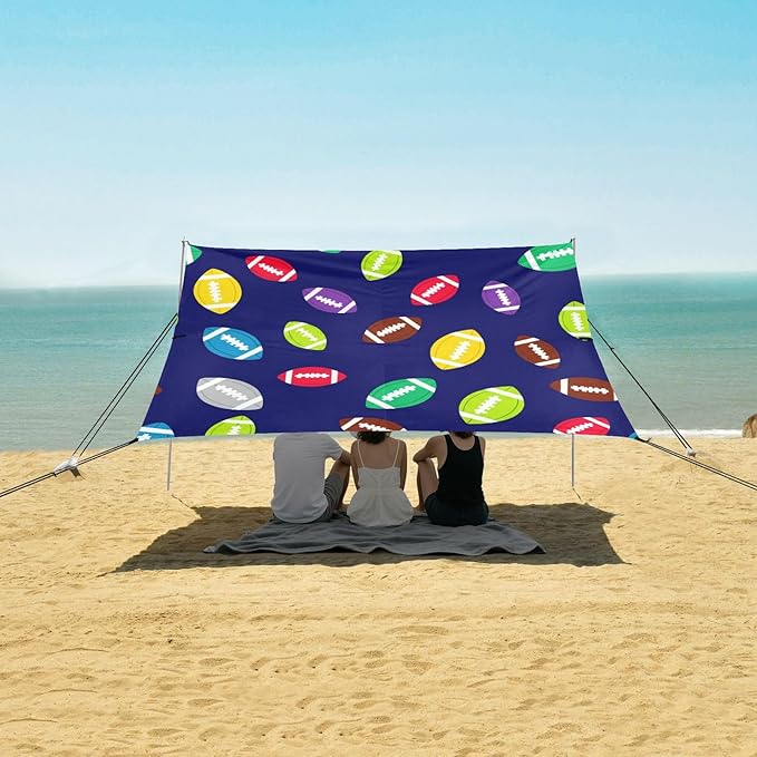 xigua Rugby Beach Tent Sun Shelter with Carrying Bag - Silver Coated Oxford Fabric Beach Canopy for Beach Camping Fishing - Includes Windproof Ropes Sandbags &amp Stakes