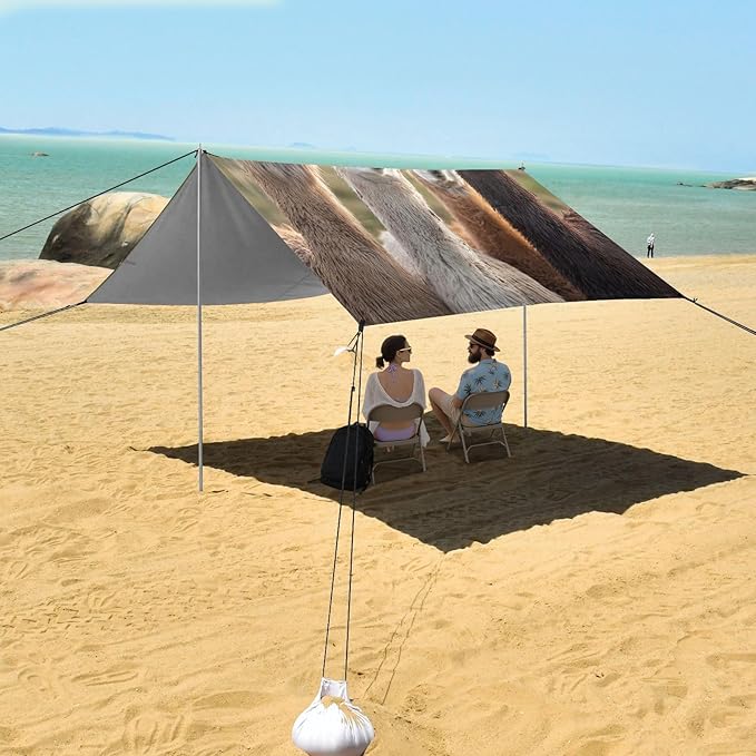 ALAZA FUUNY Llamas Alpacas Beach Tent Sun Shelter UPF50+ Protection Beach Shade Canopy w/ 4 Sandbags for Outdoor Camping Fishing Backyard Fun Picnic 10x9 ft