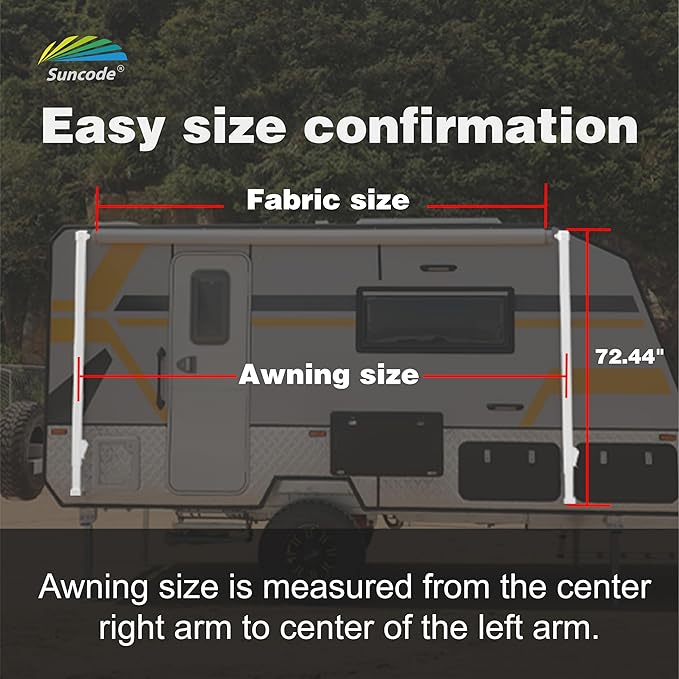 Suncode RV Awning for RVCamper&ampTravel Trailers–Manual RV Awning Complete KitManual Camper AwningRV Roll Out Awning– 11x8Ft – Black Frame &ampBlue Strip