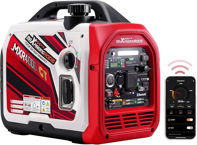 maXpeedingrods 4000 Watt Dual Fuel Inverter Generator with Bluetooth® Control Start and Display RV Ready Electric Start Quiet for Outdoor Camping Home Backup GardenPGMA Compliant