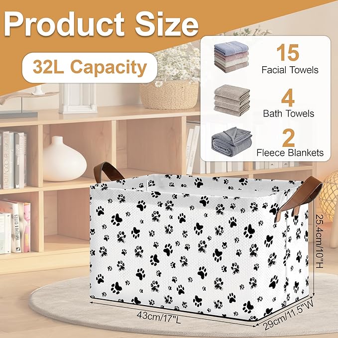 Dog Paw Storage Bins with Handles Collapsible Storage for Clothes Gift Basket Blankets &amp Closet Organization