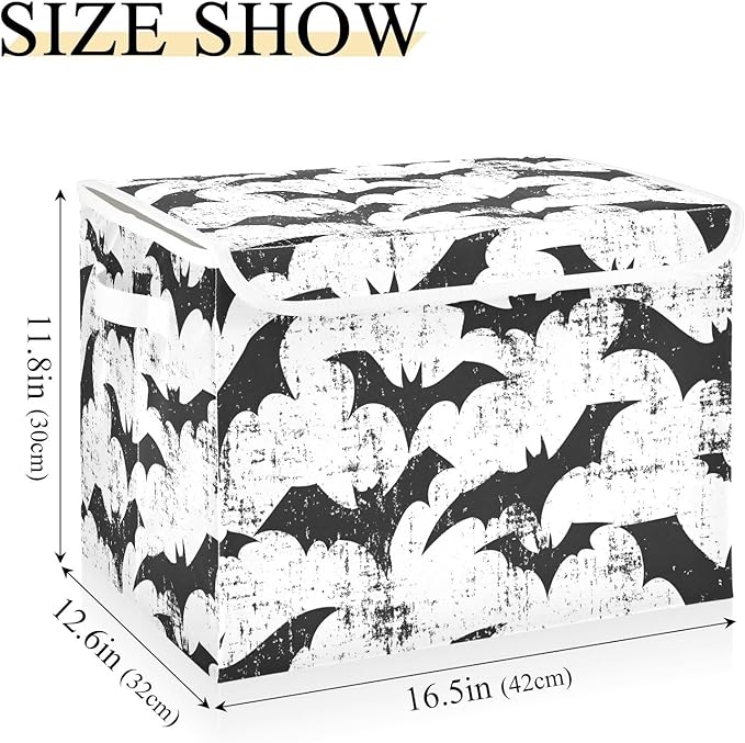 Vintage Bats Silhouettes Storage Cube Bins Basket with Lid Collapsible Flip-top Fabric with Handle for Home Bedroom Closet Office 16.5×12.6×11.8 in