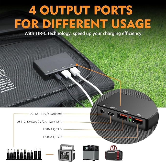 Foldable Solar Panel Charger 60W with 18V DC Output (11 Connectors) for 100W~350W Portable Power Stations Jackery/Rockpals/Flashfish/Enginstar Portable Solar Generator for Outdoor Camping Van RV Trip