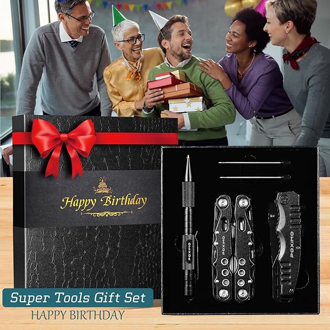 Birthday Gifts Multitools Gift Set Happy Birthday for Birthday Stocking stuffers Multit-tools Set with Multi-Pliers Pocket Knife Tactical Pen Birthday Gift for Men Women(HAPPY BIRTHDAY)