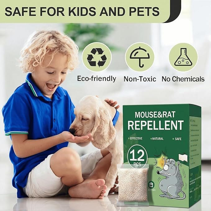 Mouse Repellent Pouches 12 Pack Rodent Mice Squirrel Repellent Pouches with Peppermint Oil-Repels MouseFlyRatsMosquitoRoaches AntsSpidersMoths-Pest Control