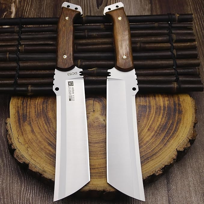 WPKOPYA Fixed Blade Outdoor Knife &ampLeather sheath single shoulder strapDC53 Steel Full Tang 6.6” Sharp Blade Wooden Handle 13.6” Tactical Survival Knife for Camping Hiking Bushcraft Cooking