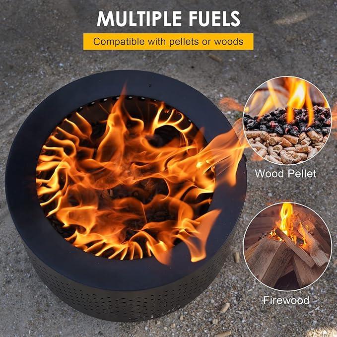 STBoo Smokeless Fire Pits for Outside with Portable Carrying Storage Bag 20x14 Inch Firepits Outdoor Wood Burning Low Smoke Outdoor Fireplace for Bonfire Picnic Backyard Cooking on Beach Black L