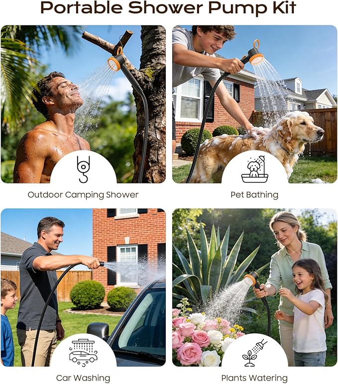 Novast Portable Shower for Camping 8000mAh Rechargeable Outdoor Shower Pump with Filtered Showerhead IPX8 Waterproof LED Display for Hiking RV Car Washing Pet Bath &amp Plants