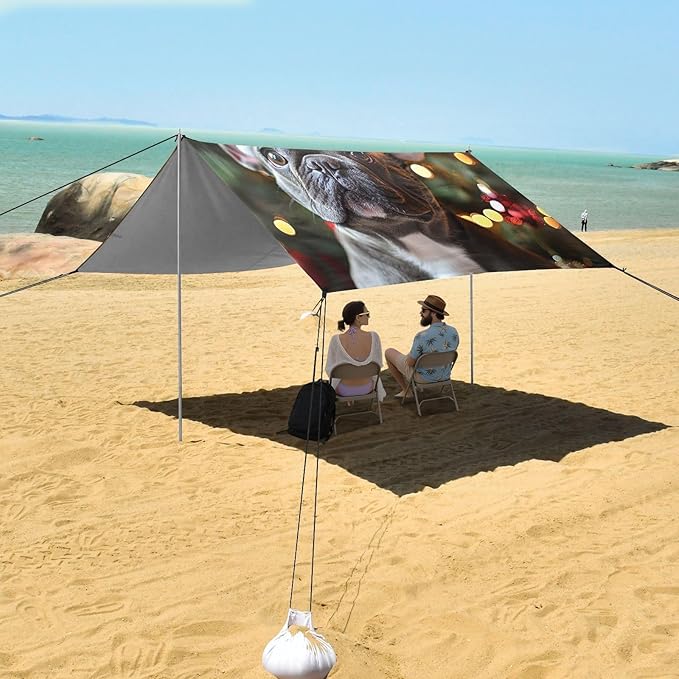ALAZA French Bulldog Wearing A Santa Hat Beach Tent Sun Shelter Portable Canopy Sunshade for Outdoor Camping Picnics Backyard Fun 10x9 ft