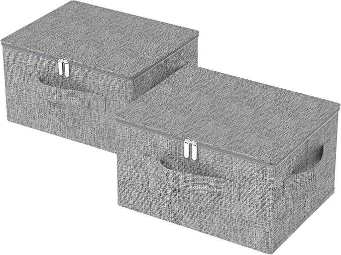 Underbed Storage Box Containers with Lid Foldable Blanket Baskets Home Underbed Organization for Organizing Clothes Shoes Pillows 17.7x13.7x9.8Inches Grey 2 Pack