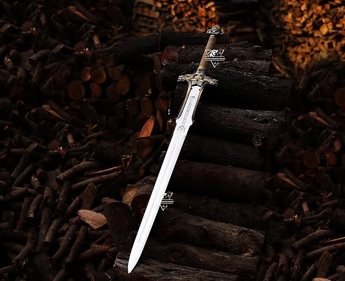 Conan The Barbarian Sword – Real Full Tang Atlantean Swords | 5160 Carbon Steel Brass Fittings &amp Leather Sheath | Medieval Fantasy King Sword Prop | Gift for Him Christmas Viking Gift for Him