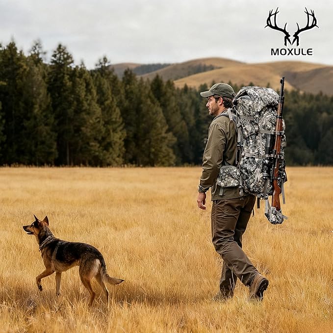 MOXULE Pro 5000 Camo Frame Backpack - Meat Hauler Pack with Rain Cover for Outdoor