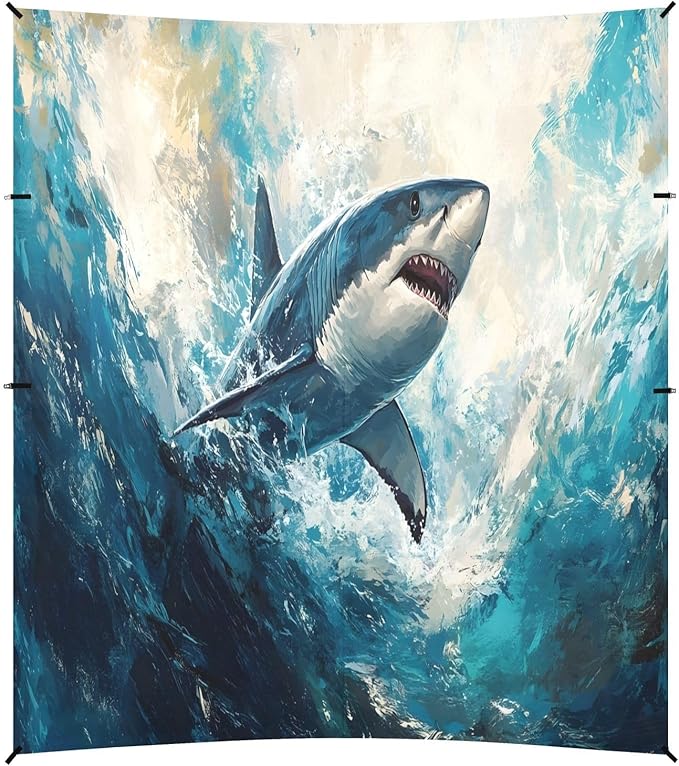 Fierce Shark Beach Tent Sun Shelter Set UPF50+ UV Protection 10.5 x 9.19 FT Camping Shade Canopy with Sandbags Sand Anchors Carrying Bag and Others