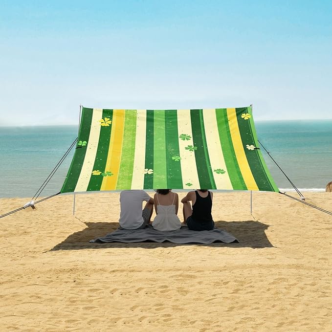 St Patrick Beach Tent Sun Shelter Set UPF50+ UV Protection 10.5 x 9.19 FT Camping Shade Canopy with Sandbags Sand Anchors Carrying Bag and Others