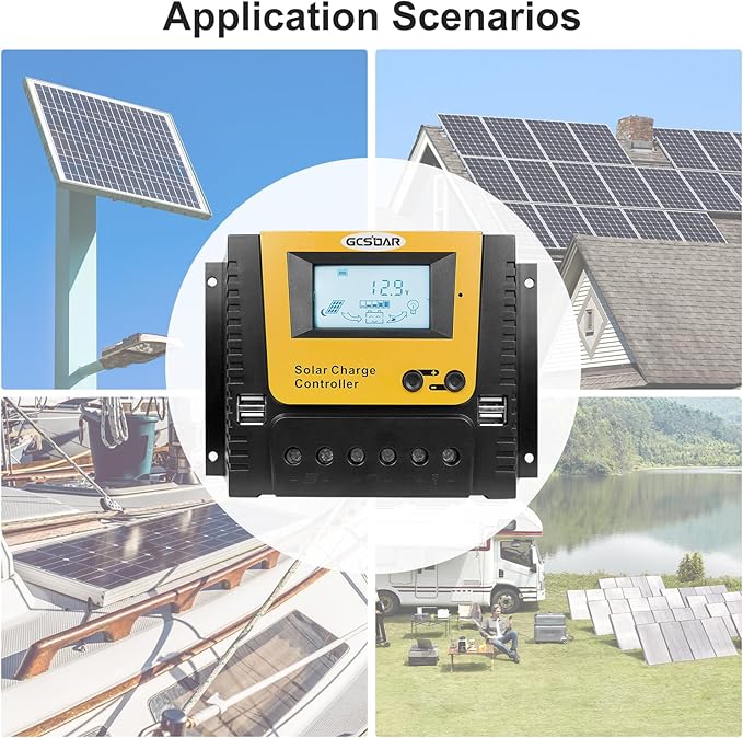 60A Solar Charge Controller 12V 24V 36V 48V Max PV 100VDC Backlit Display Solar Panels Off-Gird Quattro USB Intelligent PWM Regulator for LFP AGM SLD FLA BAT (60A)