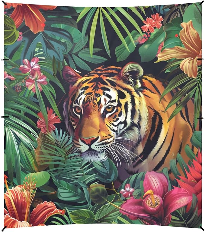 ALAZA Tropical Flowers and Tigers Beach Tent Sun Shelter Portable Canopy Sunshade for Outdoor Camping Picnics Backyard Fun 10x9 ft