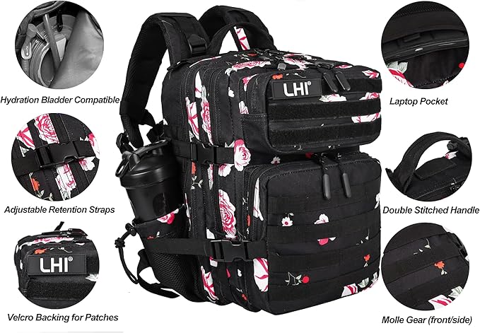 LHI Tactical Military Backpack for Men and Women 25L/35L Army Assault Pack Bag Small Rucksack with Bottle Holder