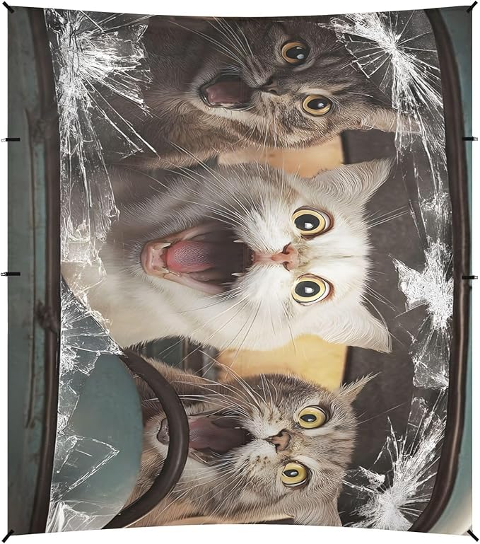ALAZA Cats Driving Funny Animals Beach Tent Sun Shelter UPF50+ Protection Beach Shade Canopy w/ 4 Sandbags for Outdoor Camping Fishing Backyard Fun Picnic 10x9 ft
