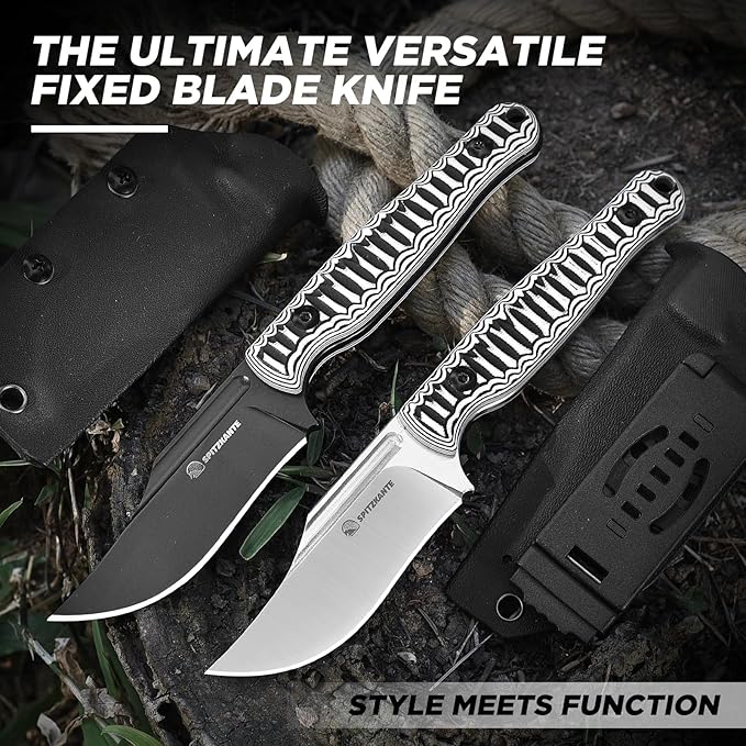 D2 EDC Fixed Blade Knife LW-Y 8 Tactical Knife with Sheath 3.5 Clip Point Black Blade G10 Handle Camping Hunting Survival and Outdoor Use