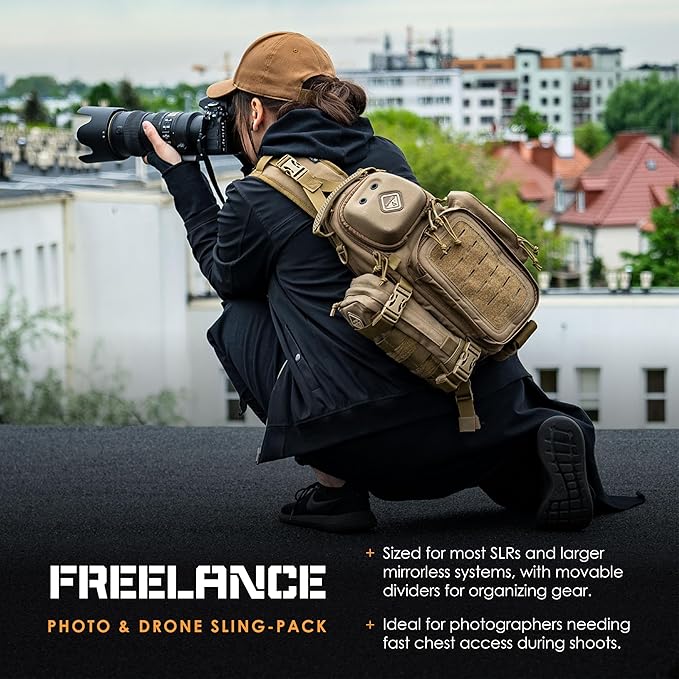 Freelance(TM) photo and drone tactical sling-pack by Hazard 4(R) - Coyote  7.5 x 7.9 x 14.9