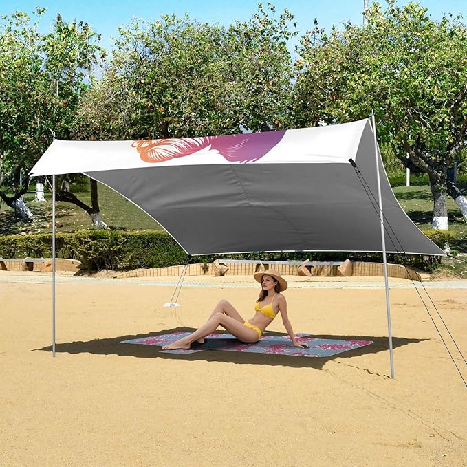ALAZA Wedding Couple Gradient Color Beach Tent Sun Shelter UPF50+ Protection Beach Shade Canopy w/ 4 Sandbags for Outdoor Camping Fishing Backyard Fun Picnic 10x9 ft