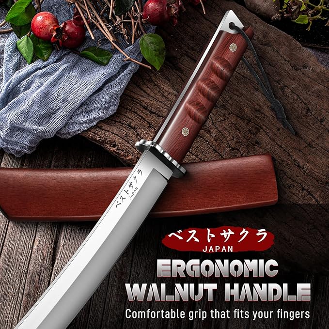 DRGSKL Japanese Fixed Blade Knife - Tanto Knives with Wooden Sheath - Survival Knives with Full Tang Handle - Bushcraft knives for Camping Outdoor Gifts for Men