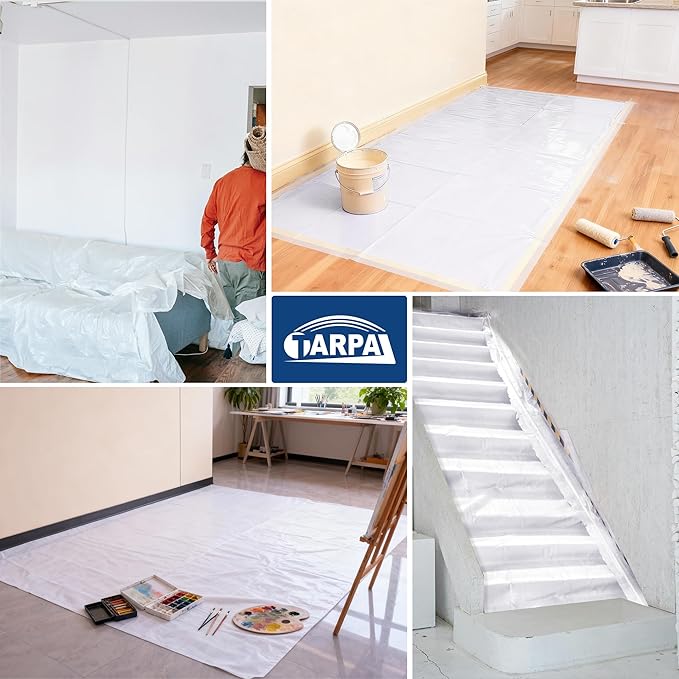 TARPAL 6x100 Feet(2pack) White Tarp Roll 5mil Waterproof Tarps polyethylene Multipurpose Tarp Cover Dustproof Tear Resistant for Decoration Greenhouse Painting Home use