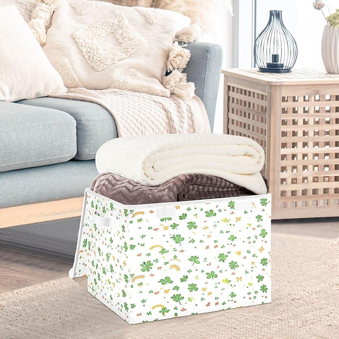 Cute St. Patrick's Day Patterns Fabric Storage Bins with Lids and HandleFoldable Storage Bins with LidsCloset Organizers for Clothes Storage Room Organization Office Storage Chest Organizer