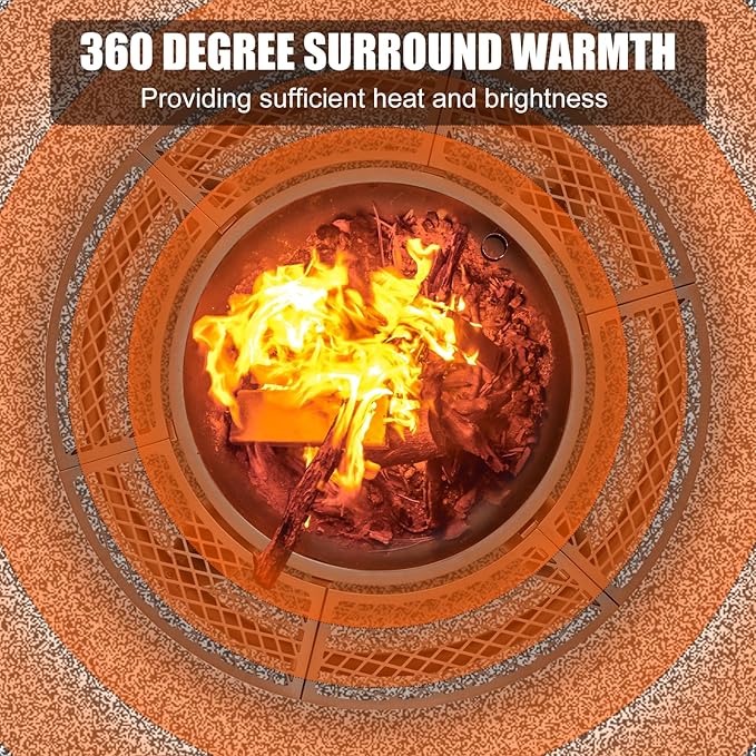 47 Inch Outdoor Fire Pit with 2 Grills Extra Large BBQ Firepits for Outside Metal Round Fire pits with Lid&ampFire Poker3 in 1 Wood Burning Outdoor Fireplaces for BackyardPatioBonfire