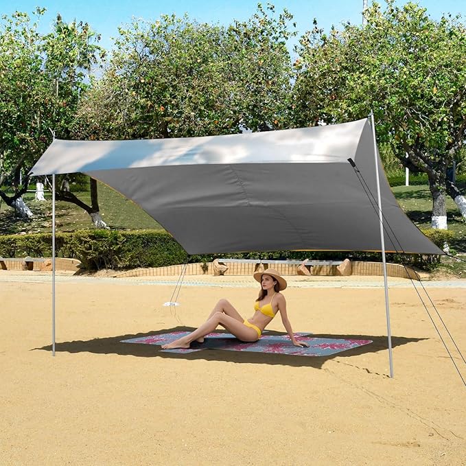 ALAZA Cattle in Field Beach Tent Sun Shelter UPF50+ Protection Beach Shade Canopy w/ 4 Sandbags for Outdoor Camping Fishing Backyard Fun Picnic 10x9 ft