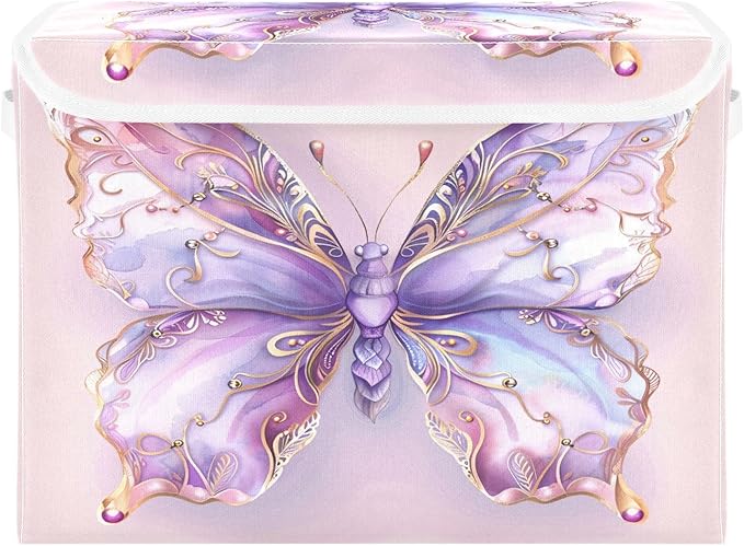 MNSRUU Containers Baskets with Lids Magical Butterfly Foldable Storage Bins Organizer with Lid Collapsible Storage Boxes for Home Bedroom Closet Office