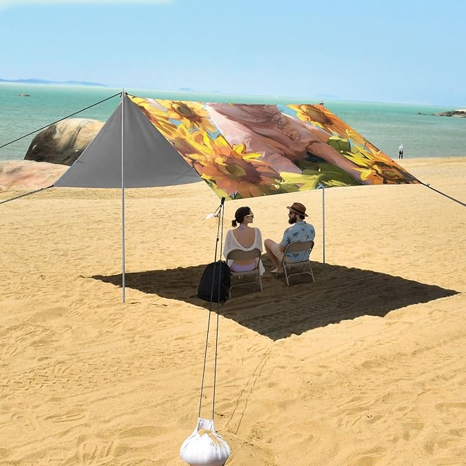 ALAZA Cartoon Funny Pig Sunflower Summer Beach Tent Sun Shelter Portable Canopy Sunshade for Outdoor Camping Picnics Backyard Fun 10x9 ft