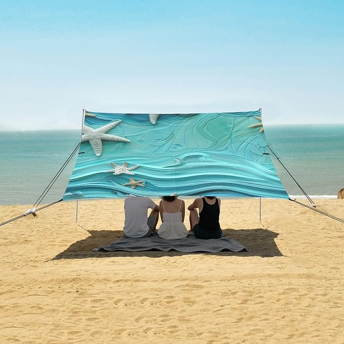 ALAZA The Starfish on Teal Blue Beach Tent Sun Shelter Portable Canopy Sunshade for Outdoor Camping Picnics Backyard Fun 10x9 ft