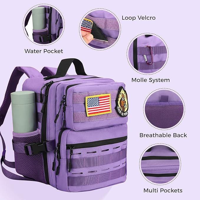 9L Mini Tactical Backpack for Men WomenSmall Military Tactical Backpack for SportGymHikingTravelCamping (Purple)