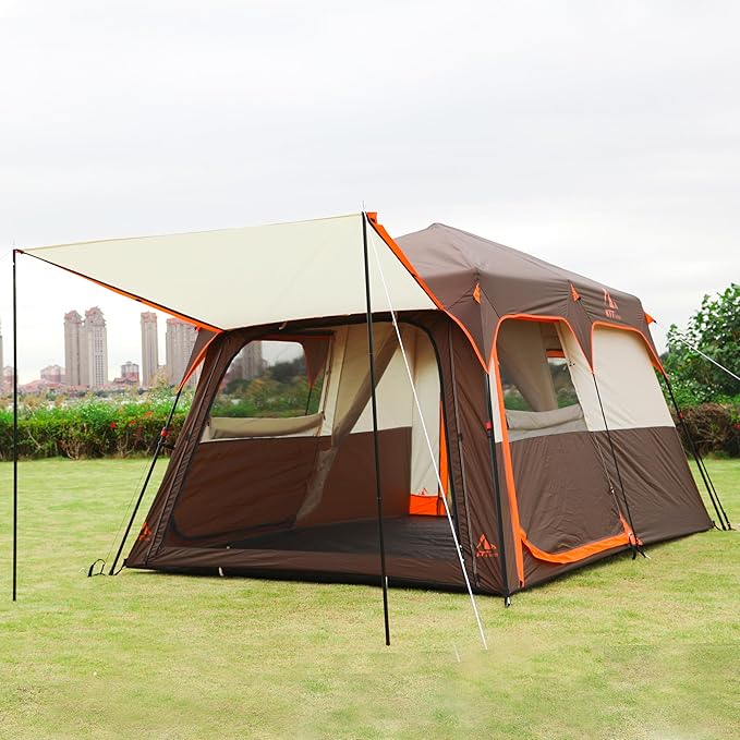 KTT Large Tent 6-8-10-12 PersonFamily Cabin Tents2 Rooms2 Doors and 4 Windows with MeshStraight WallWaterproofDouble LayerBig Tents for OutdoorPicnicCampingFamily Gathering