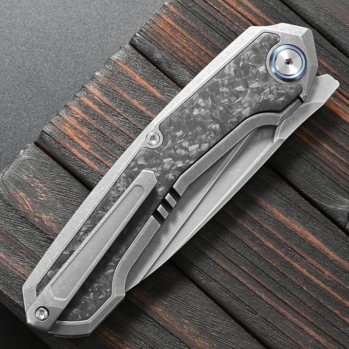 Sitivien ST999 Folding KnifeS35VN Steel Blade with Titanium and Carbon Fiber Handle Liner LockEDC Knife with pocket clip for Outdoor Camping Survival Hiking(Gray)